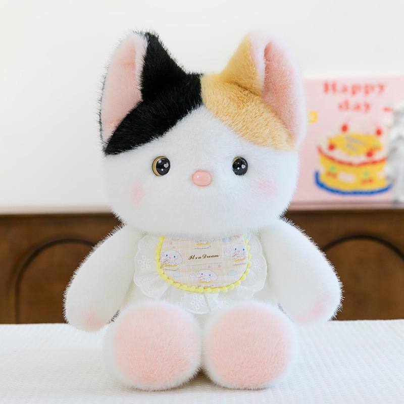 Cat Bib Rabbit Bear Plush Toy Animal Stuffed Doll Cartoon Decoration Bedroom