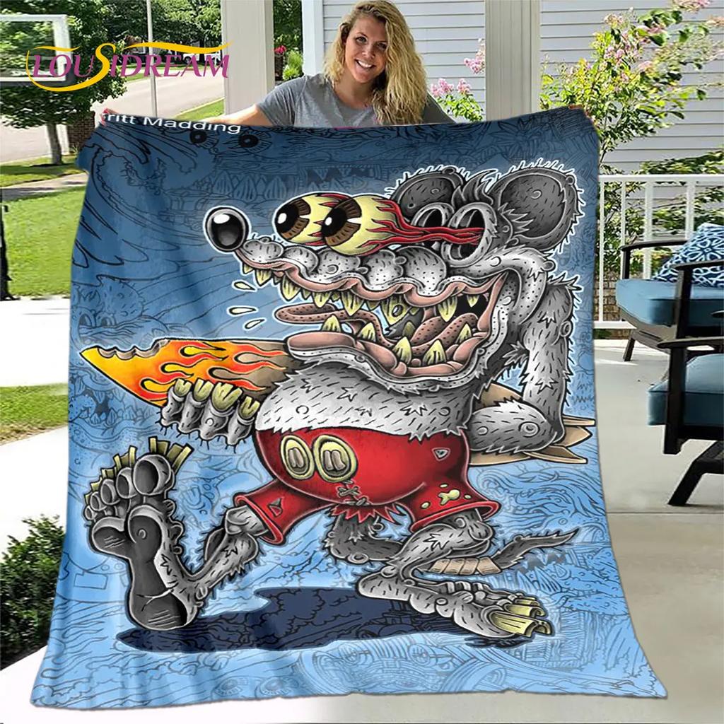 Funny Rat Fink Cartoon Soft Plush Blanket,Flannel Blanket Throw Blanket for Living Room Bedroom Bed Sofa Picnic Cover Bettdecke
