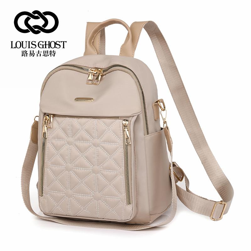 2025 New Korean Edition Versatile Large Capacity Water Proof Travel Backpack Lingge Embroidered Double Shoulder Bag for Women