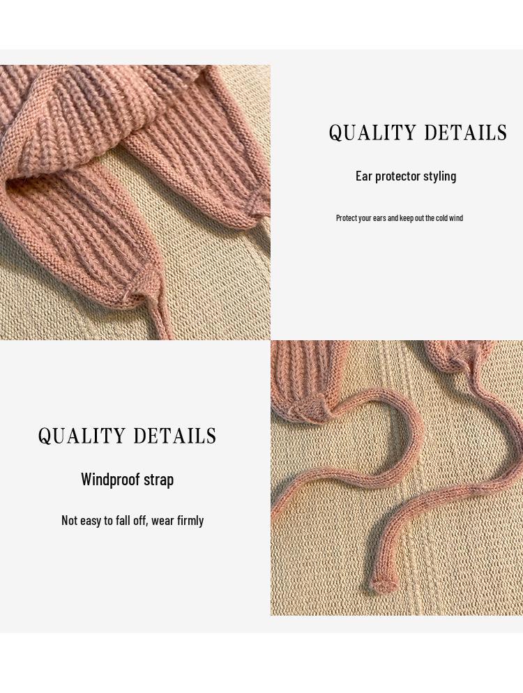 Korean-Style Photogenic Pink Knitted Wool Hat: Women's Warm, Ear-Protecting, Versatile Ski Hat for Autumn/Winter