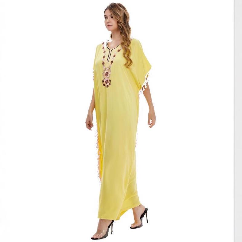 Übergröße Locker Schwingendes Islamisches Kleid mit Nahöstlichem Druck