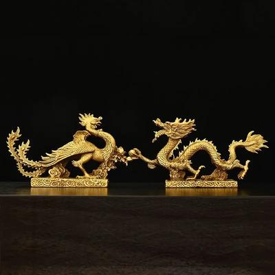 Lucky Mascot Copper Dragon and Phoenix Ornaments Zodiac Home Living Decoration Gifts