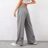 Women's Loose Elastic Waist Pocket Casual Pants Plaid Print Wide Leg Trousers
