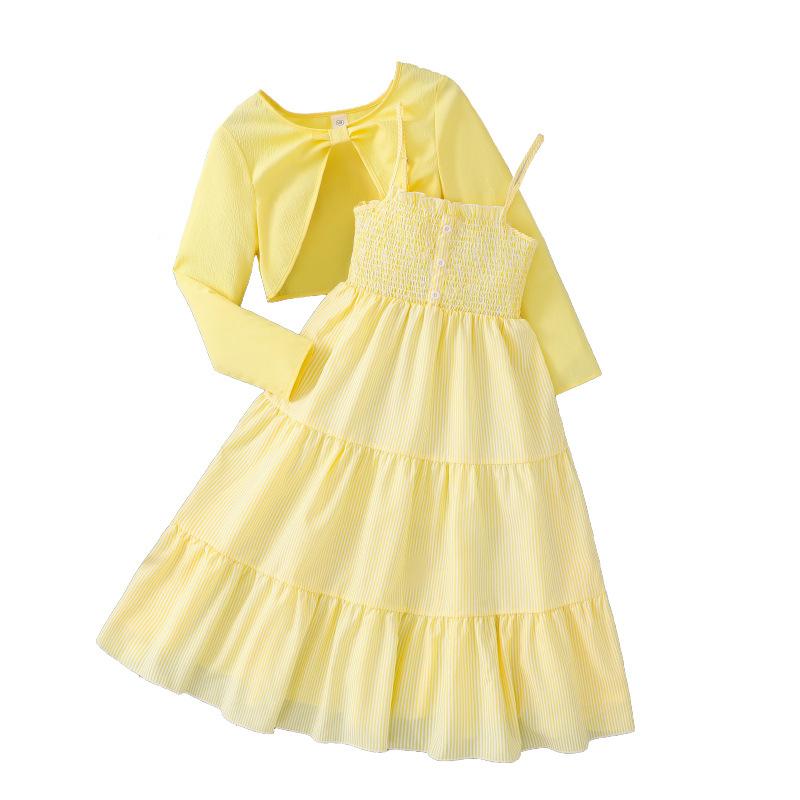 Girls' Fashion Set 2025 Spring Children's Floral Halter Dress Long-sleeved Coat