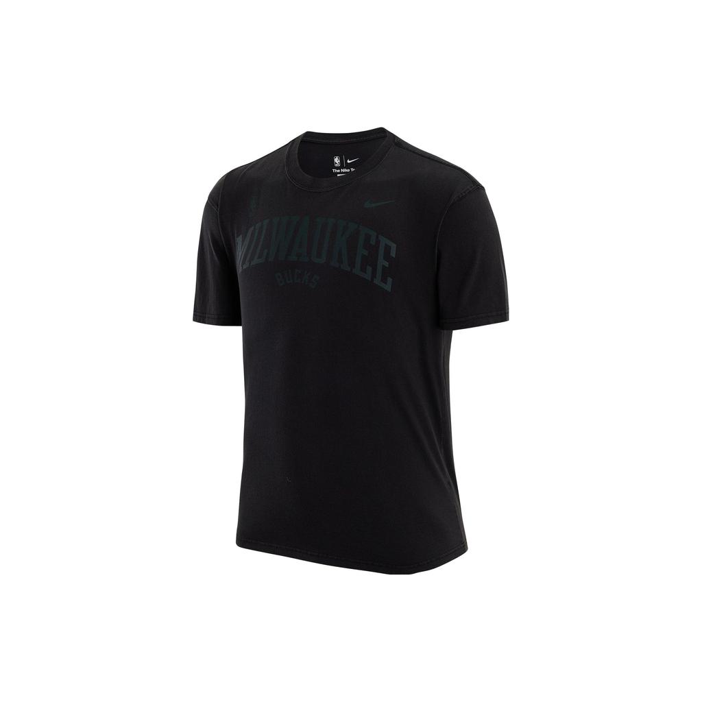 Nike NBA Milwaukee Bucks Vintage Letter Print Loose Fit Crew Neck T-Shirt Men T-Shirts Black DR6327-010