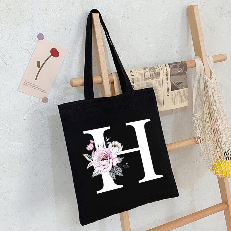 Alphabet24 Letter Print Student Portable Canvas Bag Tote Bag Large Capacity Messenger Bag