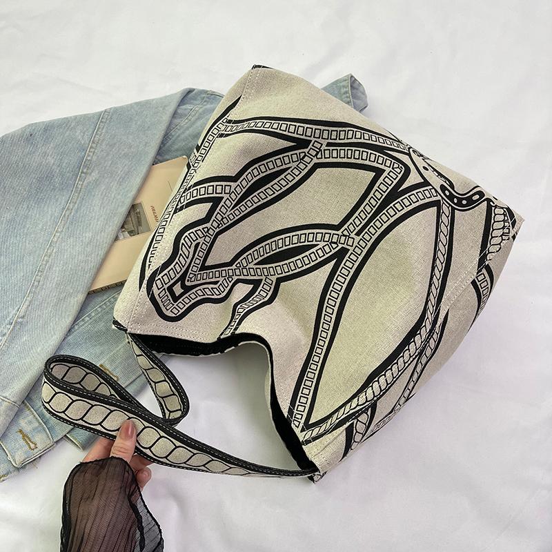 Retro Casual Tote Bag Fashiable Design Canvas Bag New Style Printed Shoulder Bag Large Capacity Ctrasting Handbags For Women