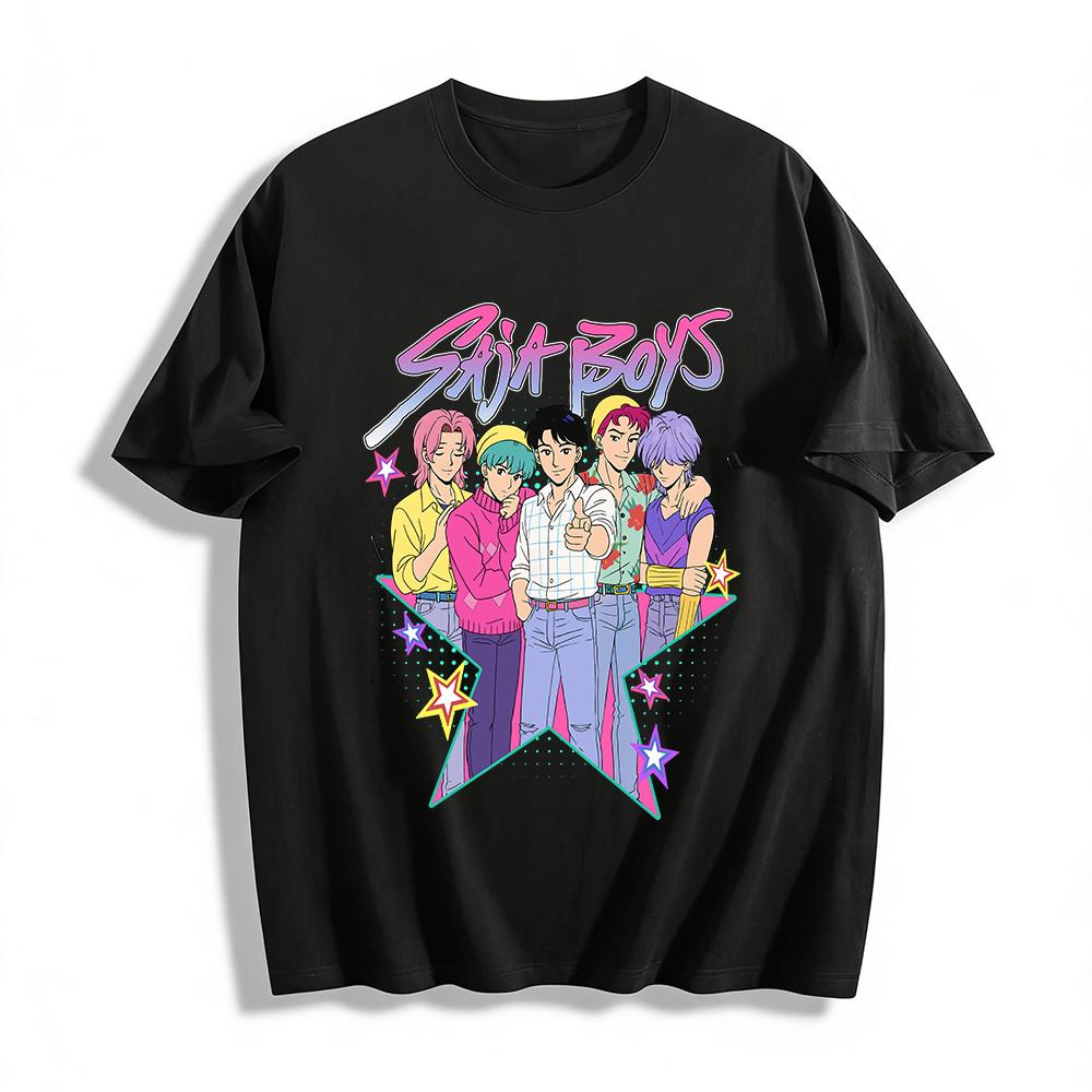 

Vintage Japanese SAJA BOYS Idol Group Print T-Shirt Unisex Loose Casual Nostalgic Top Pure cotton T-shirt XXS