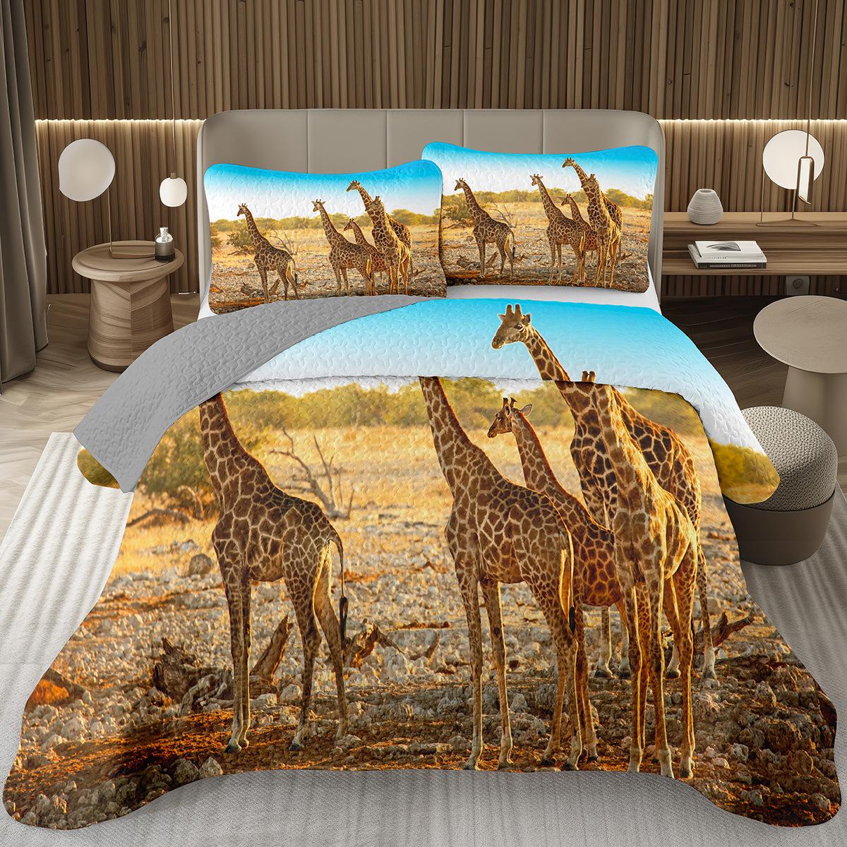 

Safari Giraffe Bedspread Twin Queen Wildlife Animals Quilted Coverlet for Teens Adult Bedroom Decor Rustic Farmhouse Bedding Set EU Single(135*200cm)3pcs