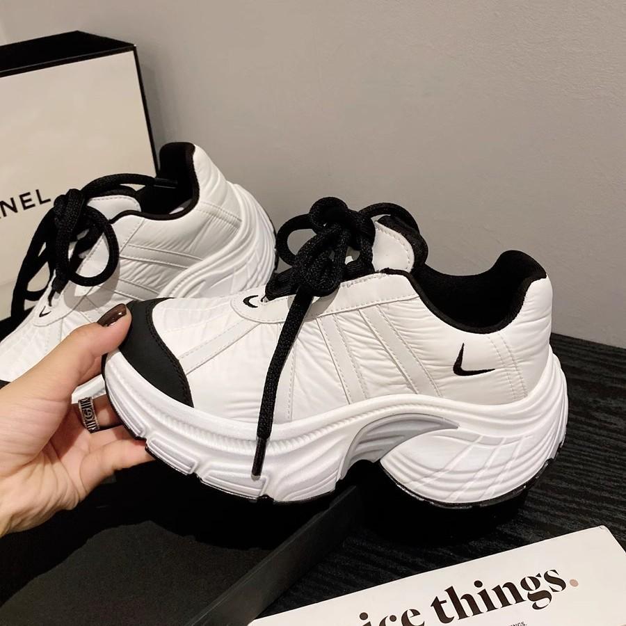 Leather Color Matching Heightening Dad Shoes Women's Ins Tide 2025 New Fashion Versatile Lace-up Light Casual Sports Shoes