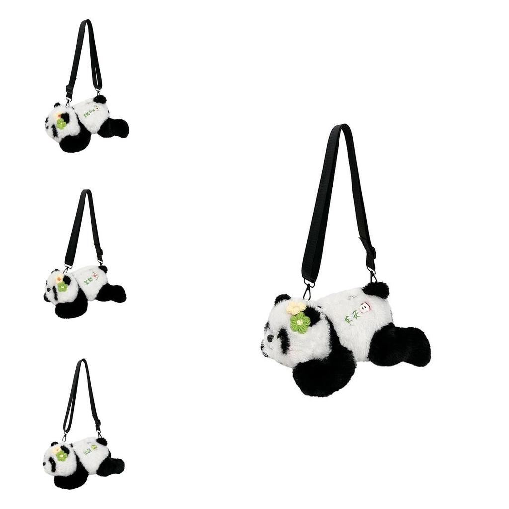 Plush Panda Cartoon Shoulder Bag With Zipper Closure For Daily Use
