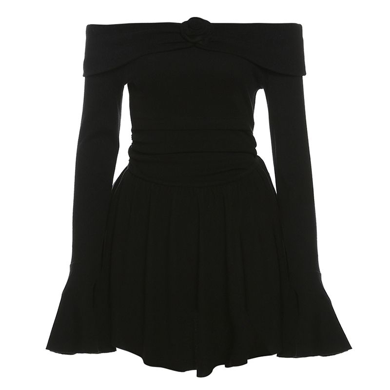 

Странное платье Weird Puss во французском стиле Хепберн, черное, с открытыми плечами, с длинными рукавами, женское, с облегающей талией, визуально стройнящее, сексуальное, с короткой юбкой Black M