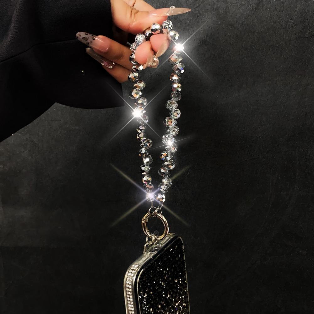 Detachable Crystal Bead Keychain Glitter Phone Lanyard Stylish Bag Pendant for Women Girls