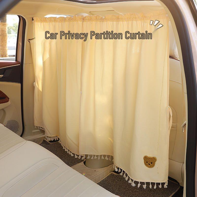 Car Privacy and Sunshade Curtain for Baby Sleep: Front & Rear Partition, Anti-Peep Interior, and Windshield Protection.