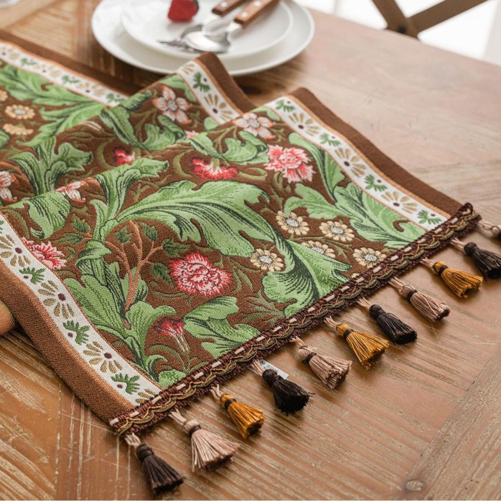 Plant Flower Table Runner with Tassels Jacquard Living Room Cabinet Cover Kitchen Dining Table Runner Party Decoration