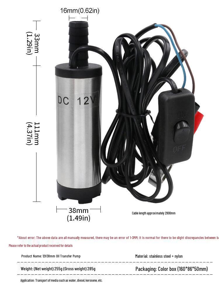 38mm Portable 12V DC Submersible Oil & Diesel Transfer Pump
