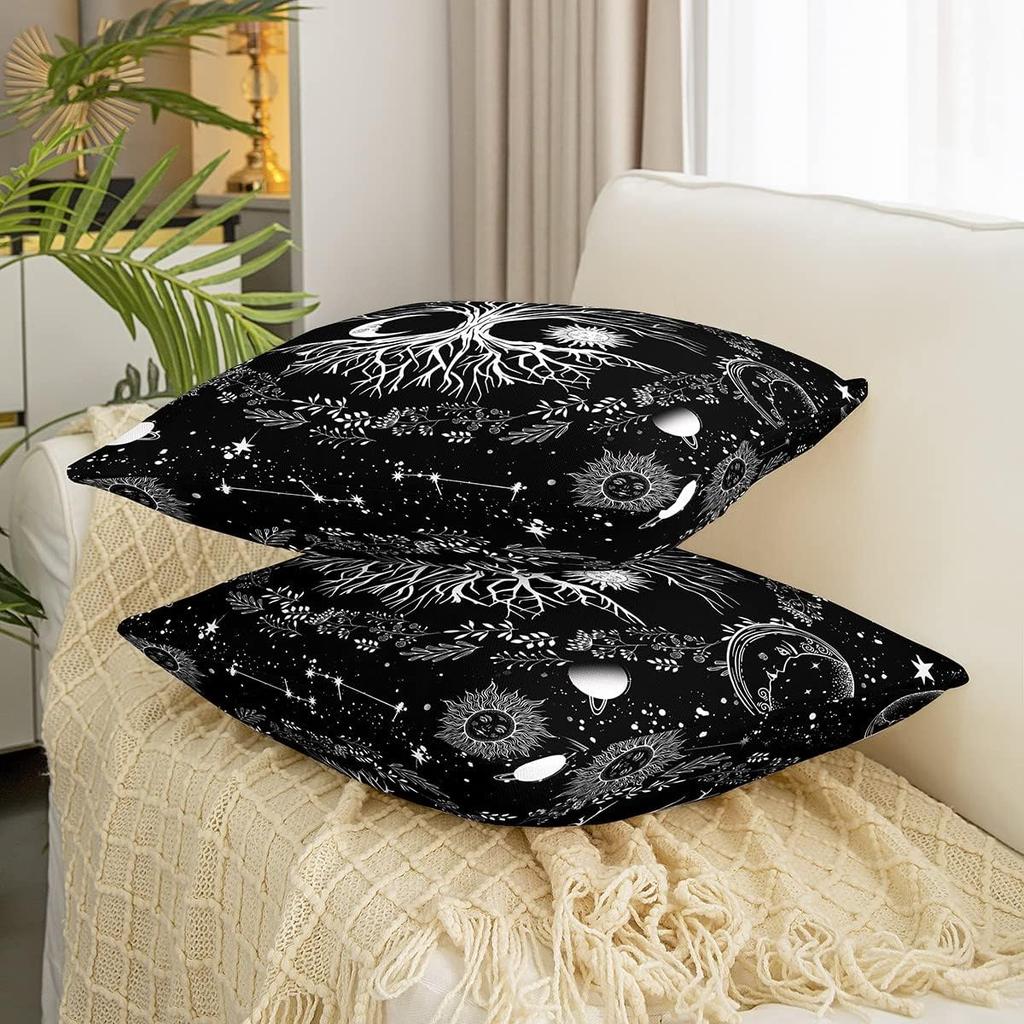 Set of 2 Tree Of Life Throw Pillow Covers 18x18 Sun And Moon Pillow Covers Kids Teens Bedroom Decor Black And White Cushion Covers Gothic Bohemian