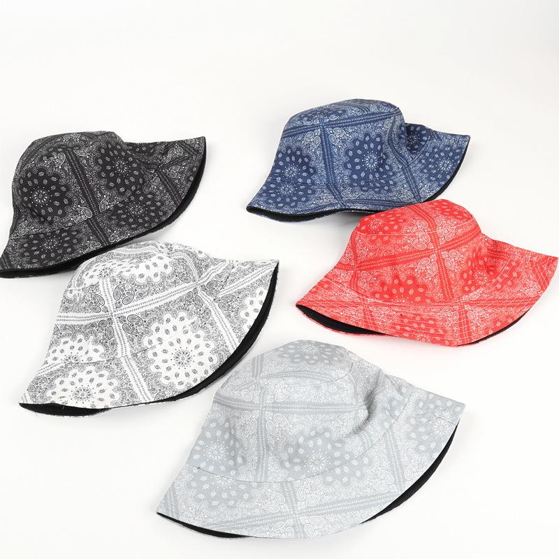 Unisex Trendy Versatile Sunshade Bucket Hat with Cashew Flower,Double-sided Sun Hat for Outdoor Vacation Travel