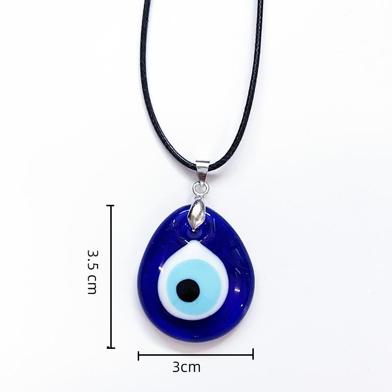 Retro Jewelry Round Shape Devil'S Eye Necklace Lucky Blue Eye Glass Pendant Necklace Accessories Simplicity Wax Thread Necklace Gift For Girls