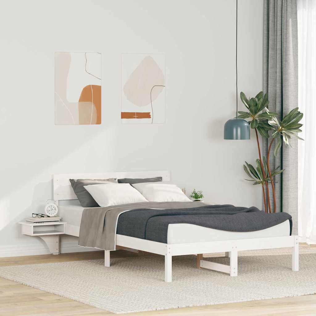 White Bed Frame with Headboard 120 x 190 cm Solid Pine Wood