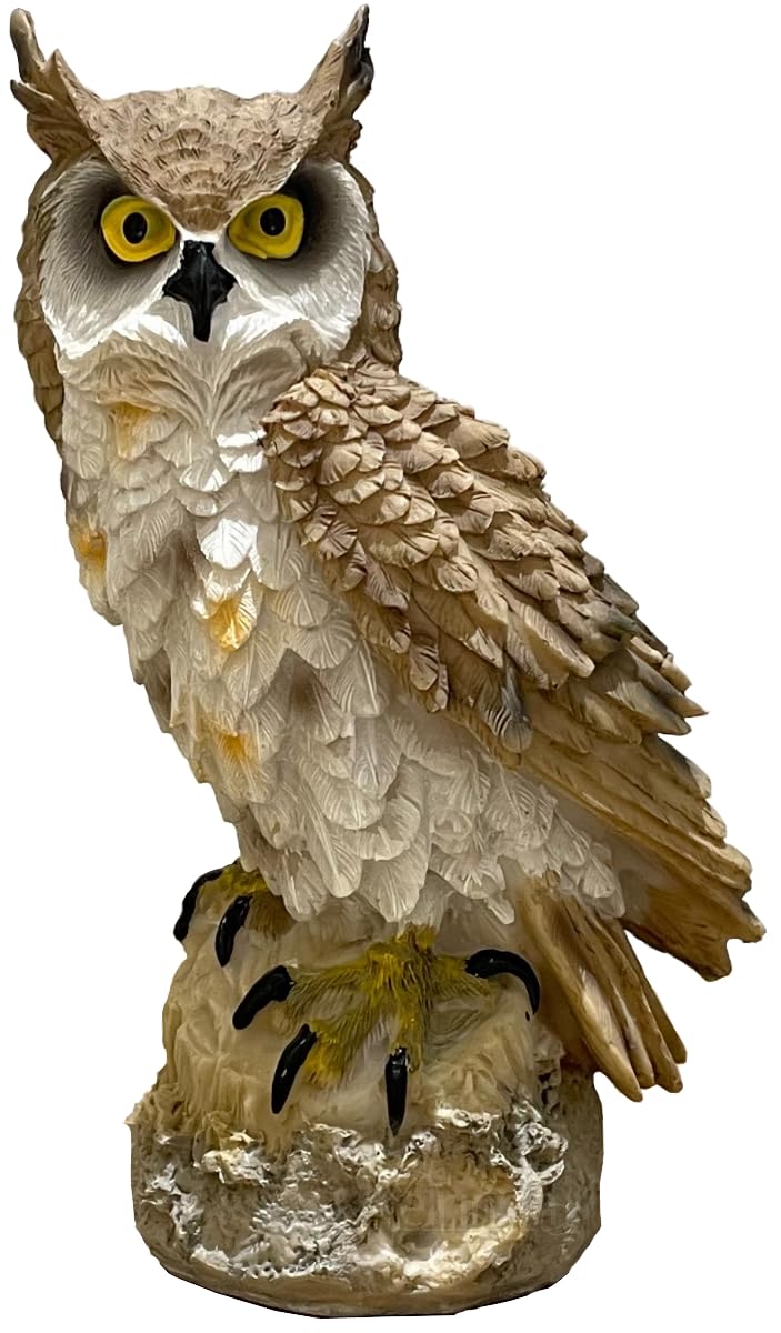 

elrinrin Owl Ornament, Garden Object, Gardening Monument, Crow Deterrent, Realistic, Feng Shui, Good Luck Charm (White/Brown)