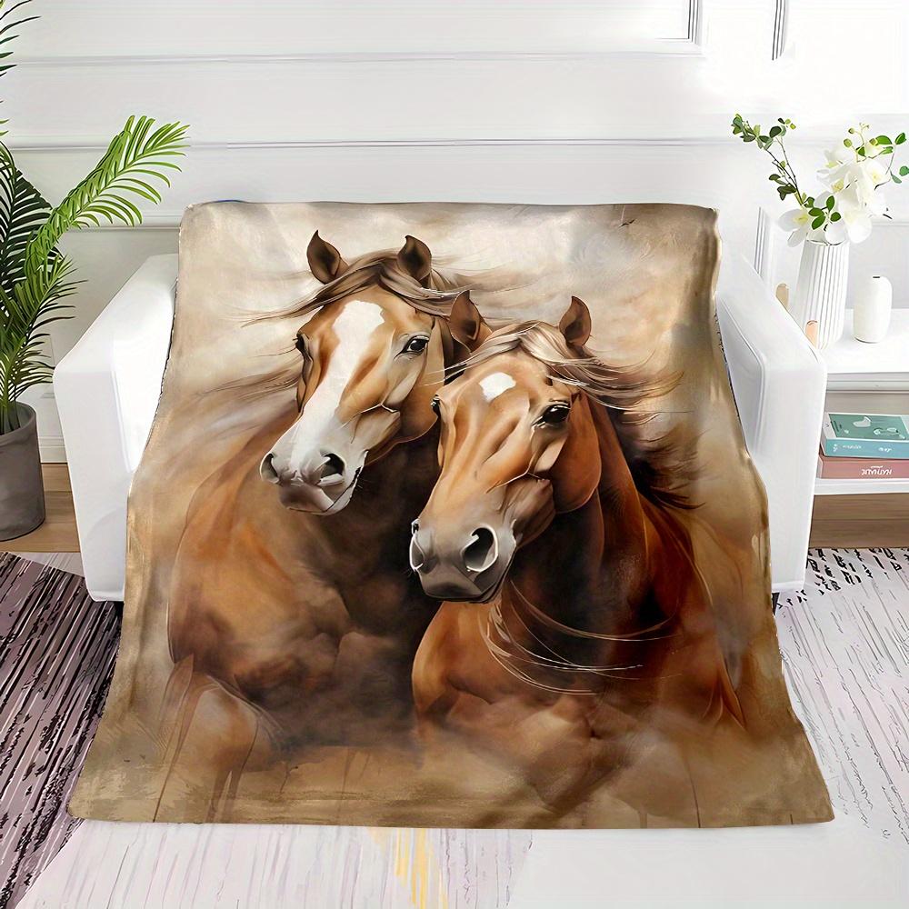 1pc Contemporary Style Reversible Fleece Throw Blanket, Cartoon Horse Print, All-Season Office Nap, Home Gift, Durable Digital