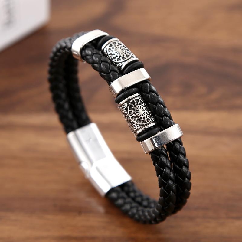 Premium Genuine Leather Viking Bracelet for Men Punk Braided Multilayer Bangle Ideal Anniversary Gift for Husband