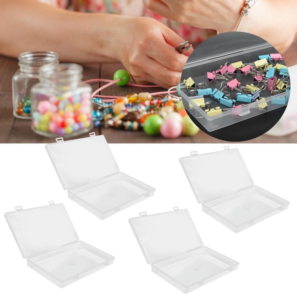 4pcs PP Hinged Cover Box Flap Lid Multipurpose Storage Box Transparent Plastic Box Office Supplies