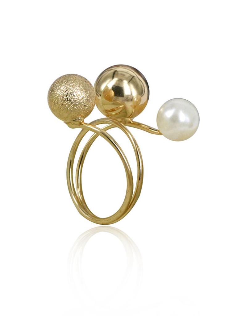 European & American Adjustable Gold Brass Ring - Women's Spring Collection, Color-Preserving Gold Bean Design