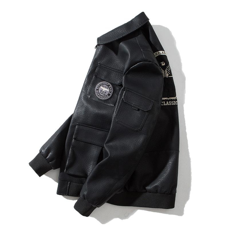Pilot Leather Jacket Large Size Korean Edition Slim Fit Fashion Youth Casual Lapel Embroidered Men's Tooling Jacket