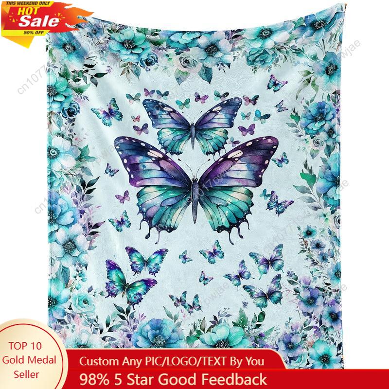 60x80inch 900g Flannel Blanket Soft Comfortable Bed Blanket Flannel Cute Butterfly Theme Plush Animal Green Custom blankets 75X95CM