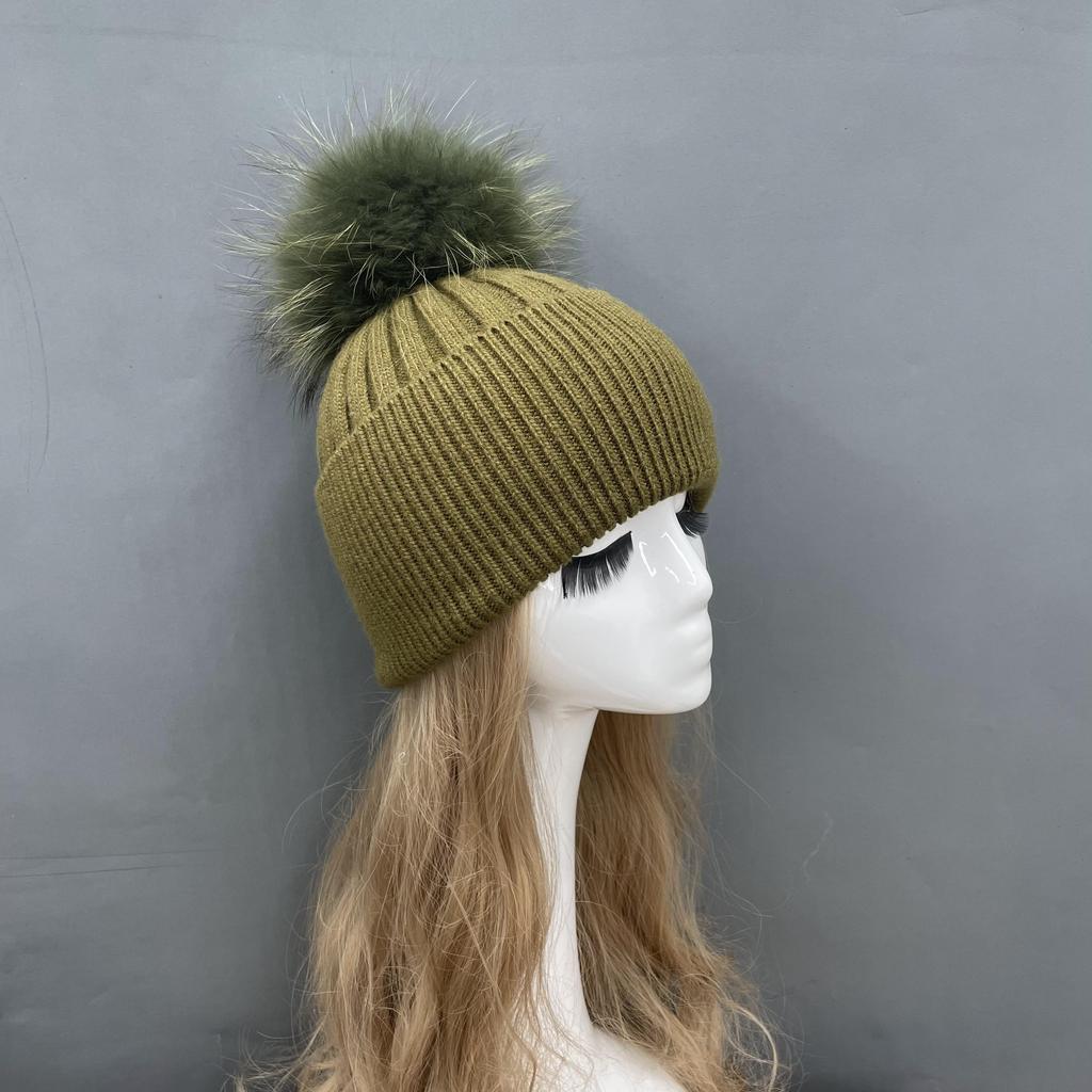 Custom Strip Knit Luxury Designer Winter Pompom Beanies Unisex Warmly Angora Wool Hat With Big Pom Poms