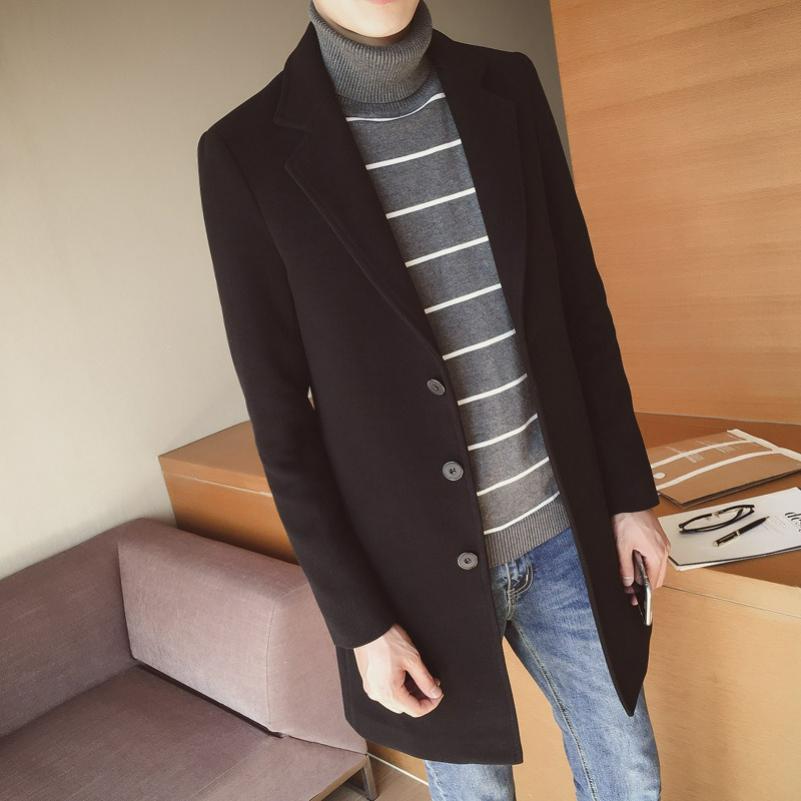 Autumn and Winter Men's Men's Mid-length Windbreaker Slim Woolen Coat British Woolen Coat