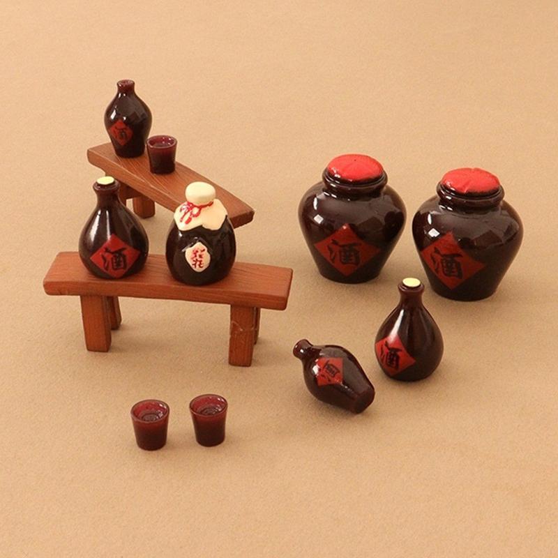 6Pcs/Set Dollhouse Miniature Wine Bottle Wine Glass Cup Model Kitchen Furniture Decor Toy Doll House Accessories