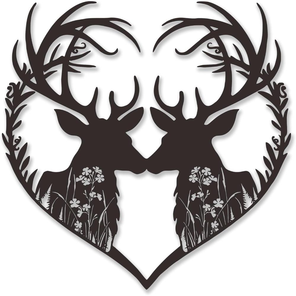 Metal Deer Head Wall Art, Heart Shape Home Decor, Romantic Valentine's Day Gift for Couples, Rustproof Indoor Bedroom Hanging Ornament