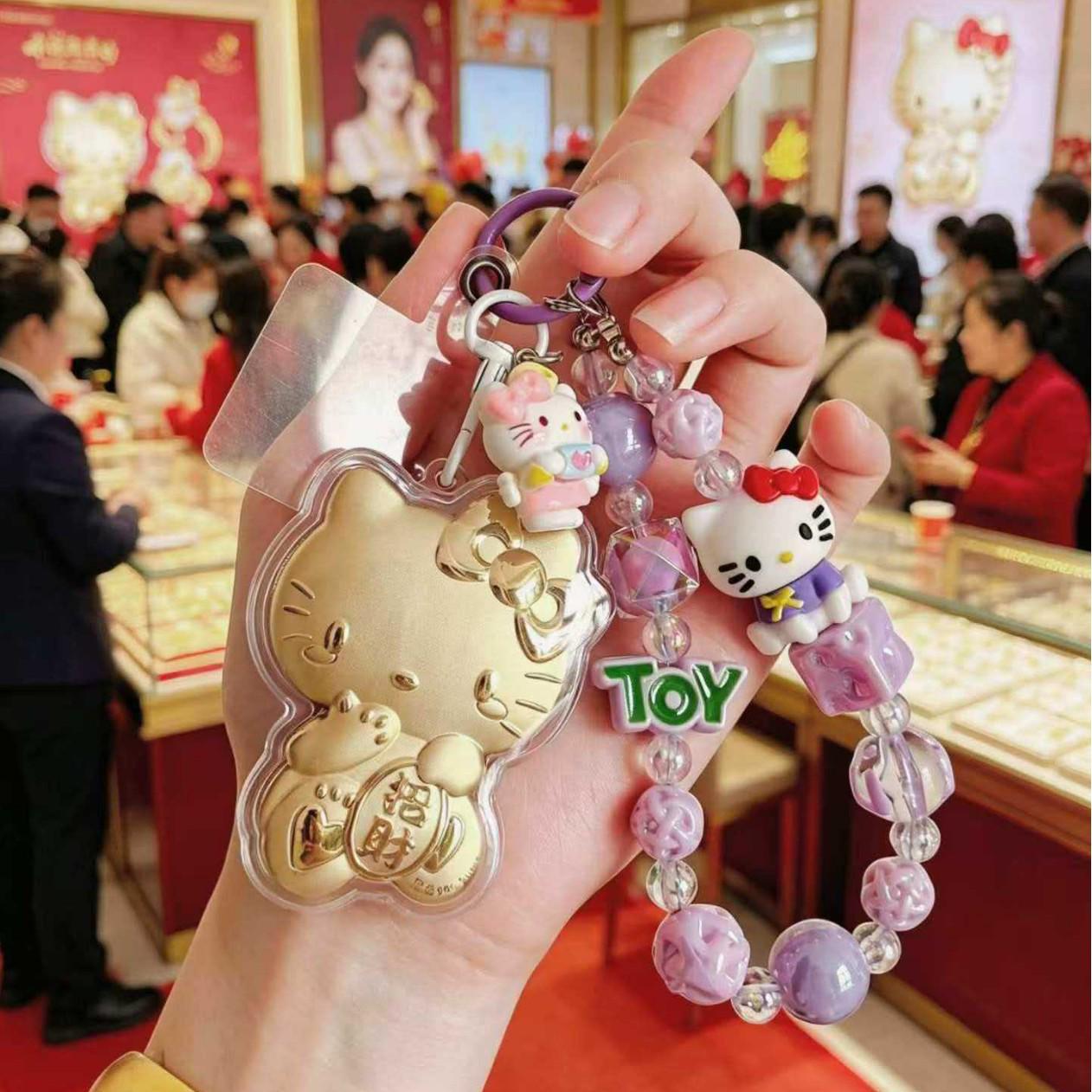 999 Pure Gold Hello Kitty Cat Keychain Phone Strap - Cute KT Cat Gold Bag Charm Gift Without Gold