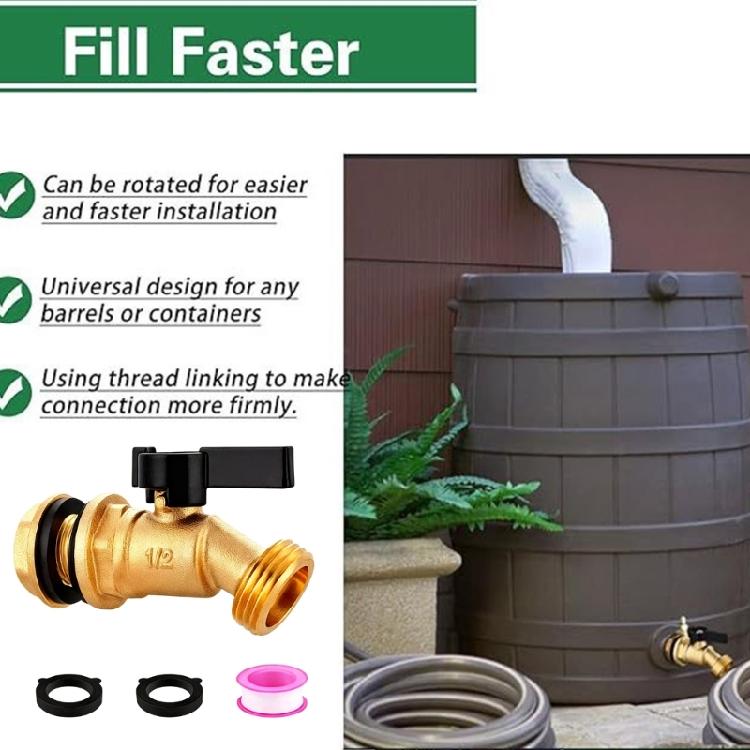 Heavy Brass Rain Barrels Spigot 1/2inch NPT Connection Full Flows Designs Corrosion Resistant Brass Valves for Rain Barrels