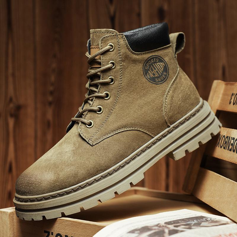 

Желтые кожаные мартинсы хай-топы в стиле инс для мужчин и пар, на бархатной подкладке, идеально подходят для осени и зимы. 36