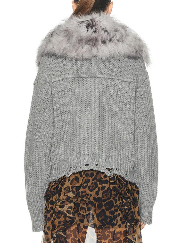 Women's Summer 2026 Knit Cardigan with Detachable Fur Collar