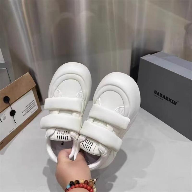 Velcro sneakers autumn thick-soled big-head board shoes cute board muffin little white shoes round head height-increasing bread shoes