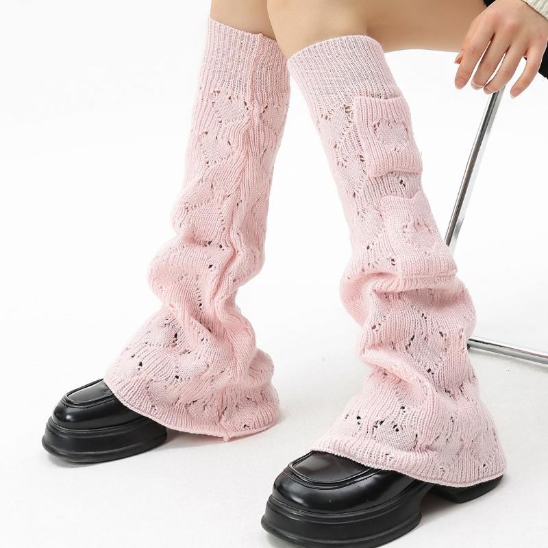 Wide Leg Slimming Flared Leg Warmers JK Slouch Socks Knitted Leg Warmers Y2K Hot Girl Socks Heart Cutout Girlish