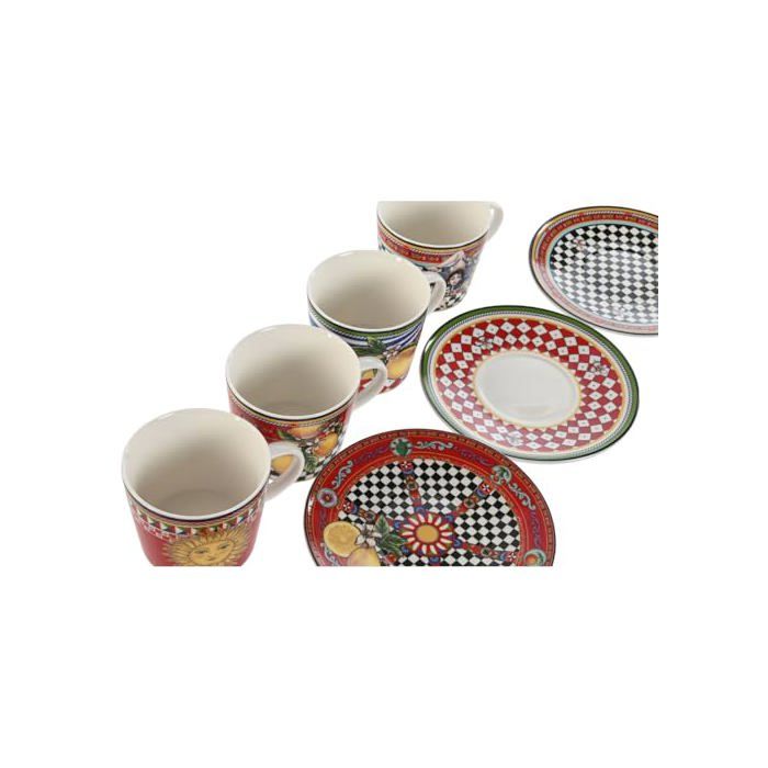 Lot de tasses avec assiettes en porcelaine - Home ESPRIT - 4 pièces - 220 ml - 15,6 x 15,6 x 1,7 cm - Multicolore