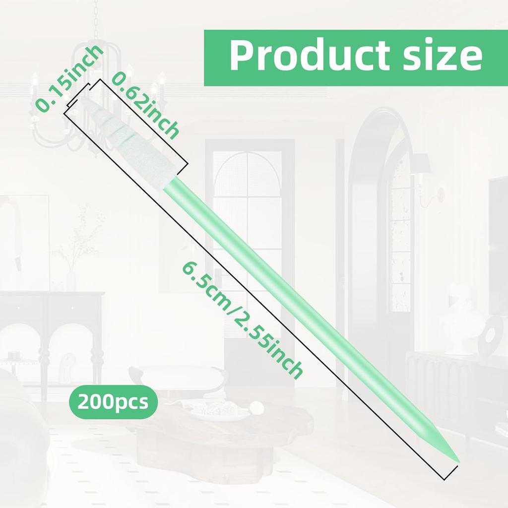 Mollytek Industrial Cotton Sponge Precision Cotton Swabs for Optical and 65mm Total Length Total 200-Pack Swabs, Sticks, Swabs, Ultra-Fine Tip,