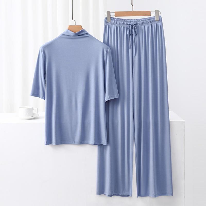 Nuovo Set Stagionale in Modal con Scollo Alto, Manica Media e Pantaloni a Gamba Larga - Moda Due Pezzi Larga, Casual e Comoda