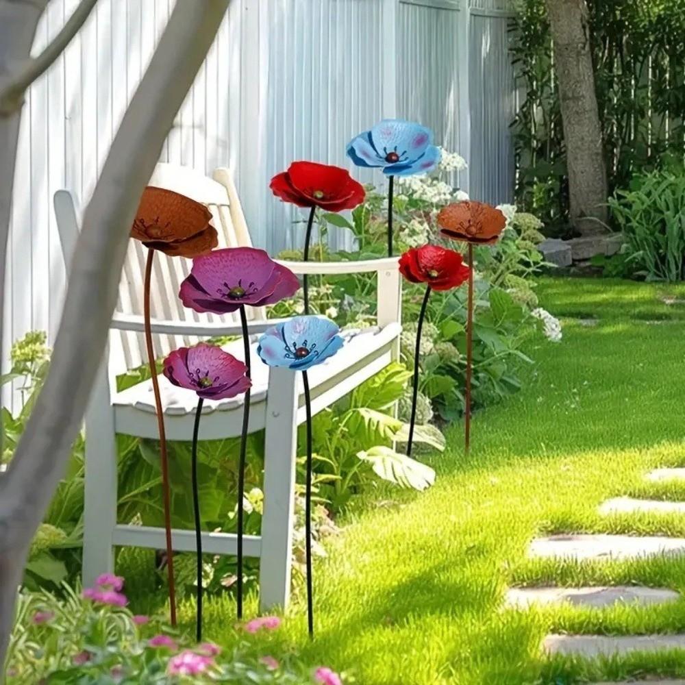 2Pcs Weather-resistant Outdoor Iron Art Flowers Rustproof Floral Sculpture Outdoor Decor