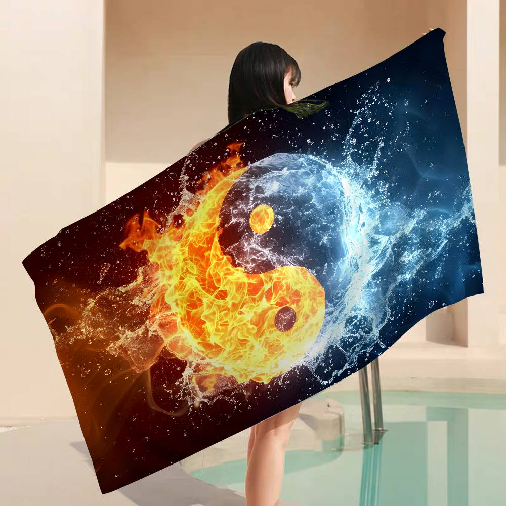 Chinese Tai Chi Bagua Yin Yang Microfiber Blanket Drying Beach Towels Oversized Printing Super Absorbent Pool Towel Blanket
