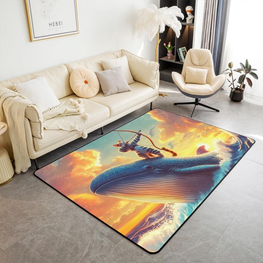 Ocean Themed Living Room Rugs for Bedroom Area Rug Octopus Decor Carpet for Boys Girls Teens Tentacles Indoor Floor Mat Black
