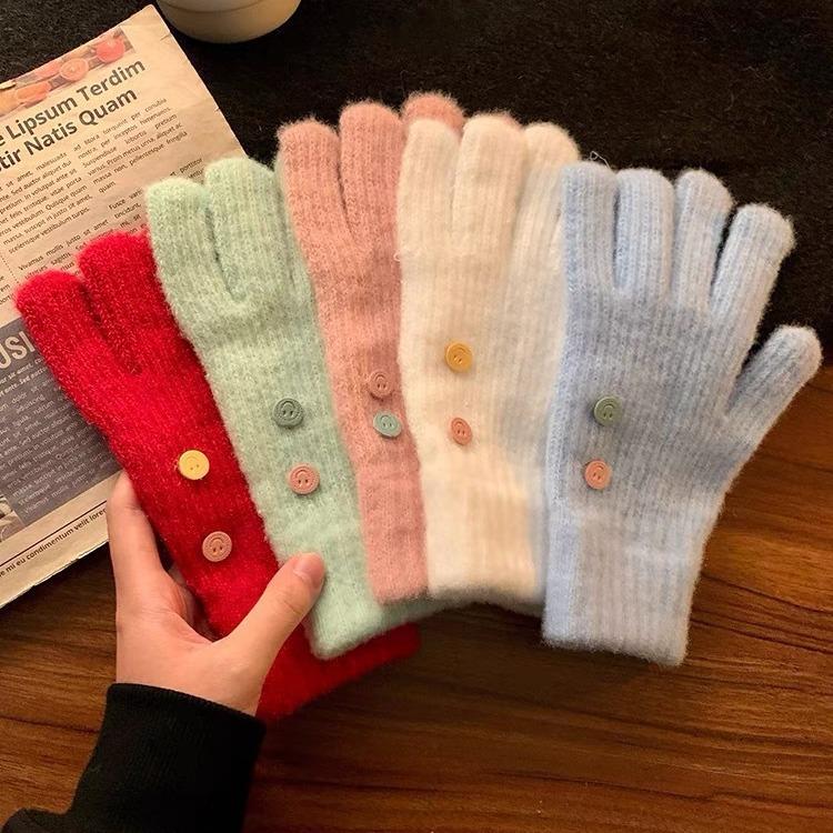 Touch Screen Leaky Pointer Knitted Warm Gloves for Women Cute Winter Simple Cold Protection New Solid Color Split Finger Cycling