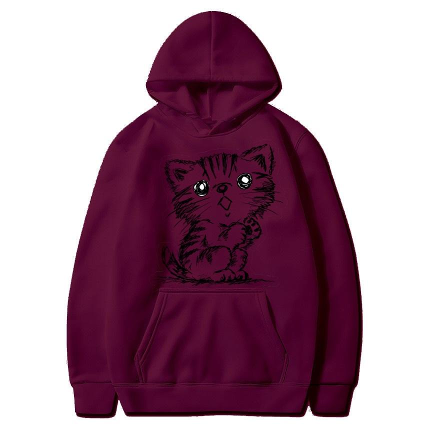 Herbst- und Winter-Katzen-Cartoon-Druck-Hoodie klassischer Stil College-Stil Herren- und Damen-Pullover modischer warmer Hoodie