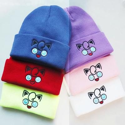 Herren Damen Winter Anime Cartoon Katze Lächeln Bestickte Strickmütze Hoodie Warme Mütze